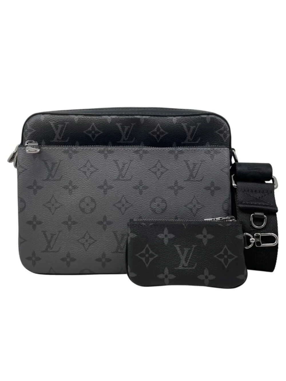 Louis Vuitton Shoulder Bag Trio Messenger Monogram Eclipse Reverse Black Gray